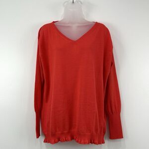 Melys Sweater Womens 4 Coral Cashmere Silk V Neck Made In Italy Ruffles Preppy‎